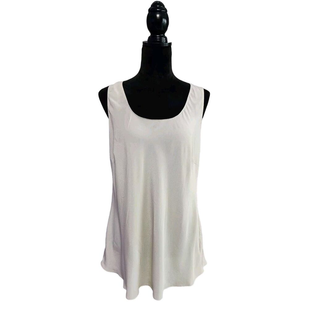CLASSIQUES ENTIER Tan Scoop Neck Silk Blouse Tank Top Key Hole Back Large